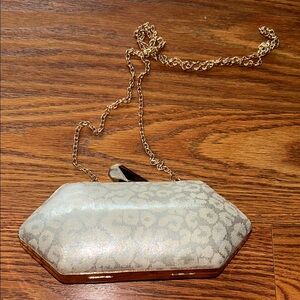 Vintage Kate Landry Gold Chain Metal‎ Clutch With Animal Printed Metallic Fabric